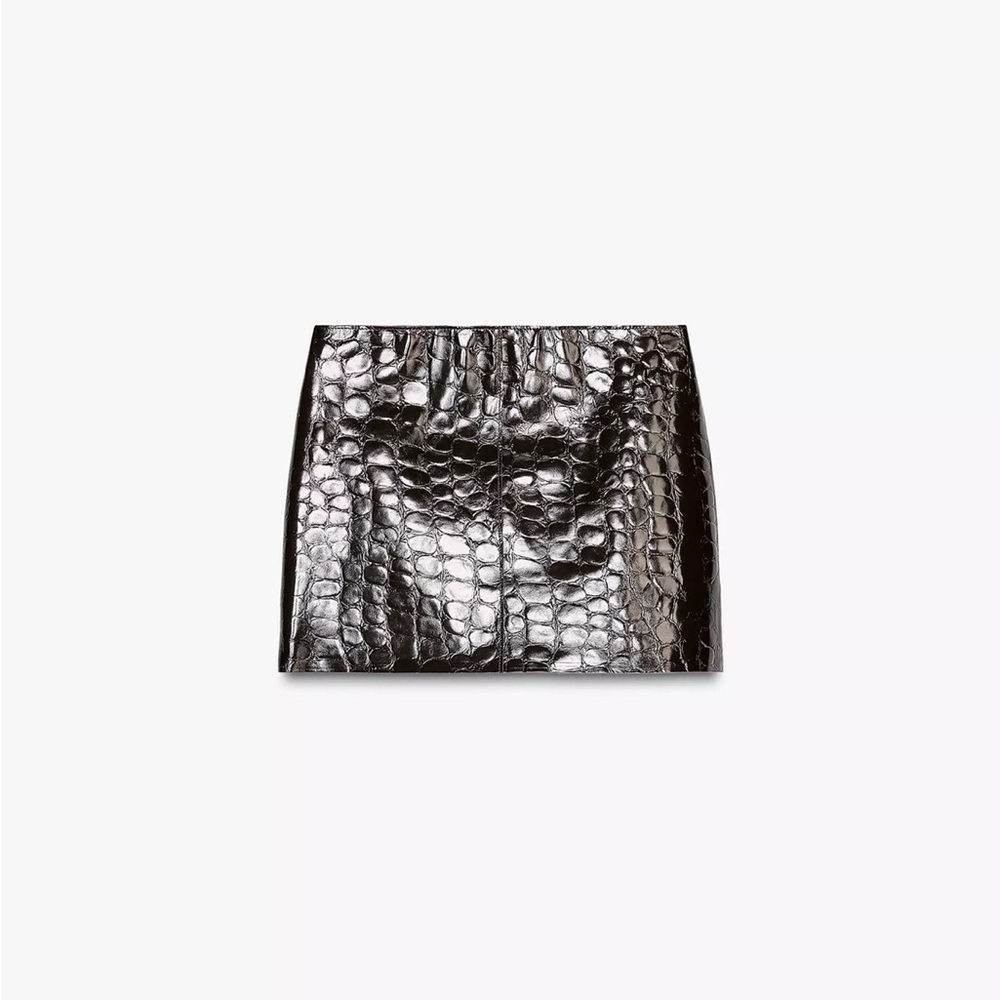 Zara Black Croc-Embossed Leather  Mini Skirt